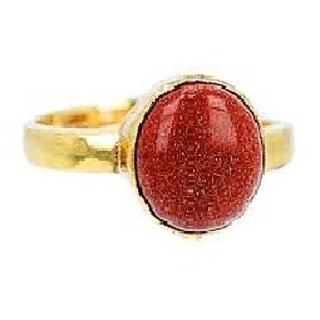                       CEYLONMINE-7.50 Ratti Sunstone Pure Gold Metal Natural and Original Stone Ring for Unisex                                              