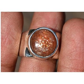                       CEYLONMINE-7.5 Carat Sunstone Sunsitara Certified Natural Silver Plated Ring for Unisex                                              