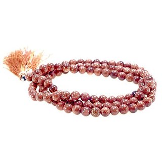                       Jaipur Gemstone-Natural Sunstone Mala 108+1 Beads Mala Lab Certified for Jaap and Wear Sunstone Rosary                                              