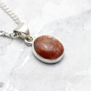                       JAIPUR GEMSTONE-5.25 Ratti Natural Brown Sunstone Gemstone Silver Plated Pendant for Unisex                                              