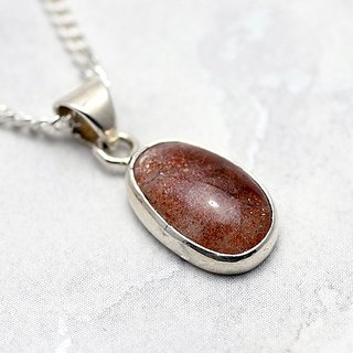                       JAIPUR GEMSTONE-5.50 Ratti Natural Brown Sunstone Gemstone Silver Plated Pendant for Unisex                                              