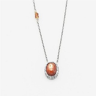                       JAIPUR GEMSTONE-Certified Natural 6.5 Ratti Sunstone Sunsitara Silver Plated Panchdhatu Pendant for Unisex                                              