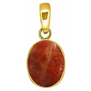                       JAIPUR GEMSTONE-5.50 Carat Natural Brown Sunstone Gemstone Gold Plated Pendant for Unisex                                              