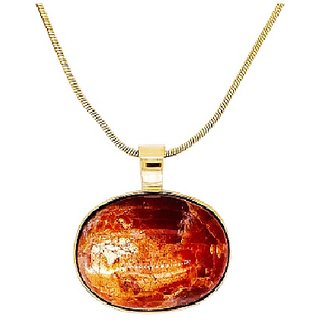                       JAIPUR GEMSTONE-7.25 Carat Natural Brown Sunstone Gemstone Gold Plated Pendant for Unisex                                              