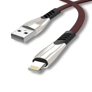 AXL ABC-030 LTGR USB Data  Charging Cable Nylon Braided With 3Amp Fast Charging, 480mbps Data Sync (Red)