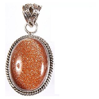                       CEYLONMINE-6.5 Ratti Brown Sunstone Silver Plated Pendant for Unisex Without Chain                                              