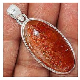                       CEYLONMINE-6.25 Ratti Natural Brown Sunstone Gemstone Silver Plated Pendant for Unisex                                              