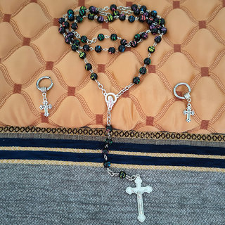                       M Men Style Christian Catholic Rosary Cross Pendant Multicolour Stainless Steel Crystal Religious Jewellery For Unisex                                              