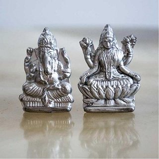                       CEYLONMINE-20 gm Lakshmi-Ganesh Idol | Pure Silver Laxmi Ganesh Murti for Diwali Gift, Office Mandir Decorative                                              