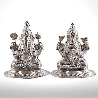 CEYLONMINE-Silver Lakshmi Ganesha Idol for Pooja, Silver Laxmi Ganesh Murti for Gift 20 Grams