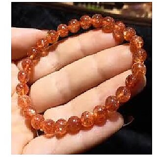                       JAIPUR GEMSTONE-Natural Sunstone Gemstone Bracelet Round Loose Beads Bracelet for Unisex                                              