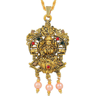                       MissMister  Brass Antique Micron Goldplated Lakshmi Pendant Women Festive jewellery (MM0621PCKL)                                              