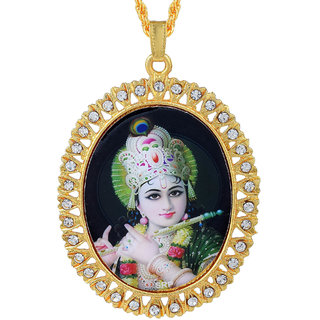                       MissMister  Brass Micron Goldplated Imitation Diamond Big Size Krishna Pendant Hindu Temple Jewellery(MM0716PCKL)                                              