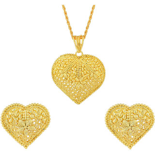                       MissMister  Brass Micron Goldplated Superfine Handwork Big Size Heartshape Fashion pendant set(MM1683PSSV)                                              
