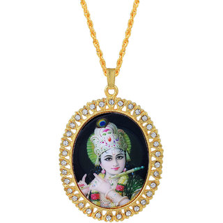                       MissMister  Brass Micron Goldplated Imitation Diamond Big Size Krishna Pendant Hindu Temple Jewelry(MM0735PCKL)                                              