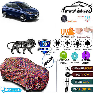                       Tamanchi Autocare Cover Indoor Outdoor, All Weather Protection  coverwith Triple Stitched for Tata Tigor (Jungli)                                              