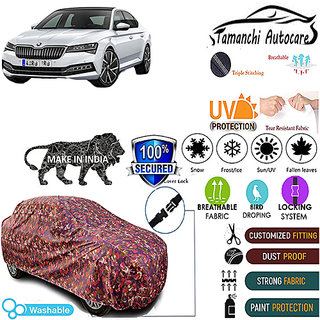 Tamanchi Autocare Cover Indoor Outdoor, All Weather Protection coverwith Triple Stitched for Skoda Superb 2019 (Jungli) Tamanchi Autocare Cover Indoor Outdoor, All Weather Protection coverwith Triple Stitched for Skoda Superb 2019 (Jungli)