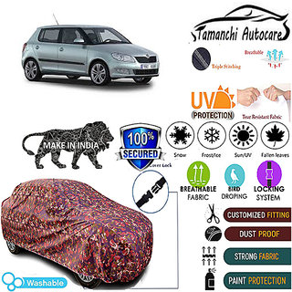                       Tamanchi Autocare Cover Indoor Outdoor, All Weather Protection  coverwith Triple Stitched for Skoda Fabia (Jungli)                                              