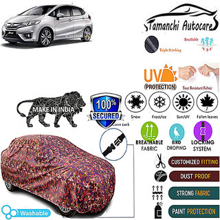                       Tamanchi Autocare Cover Indoor Outdoor, All Weather Protection  coverwith Triple Stitched for Honda Jazz 2015 (Jungli)                                              
