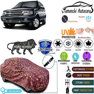                       Tamanchi Autocare Cover Indoor Outdoor, All Weather Protection  coverwith Triple Stitched for Tata Safari Dicor (Jungli)                                              