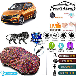                       Tamanchi Autocare Cover Indoor Outdoor, All Weather Protection  coverwith Triple Stitched for Skoda Fabia 2022 (Jungli)                                              