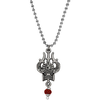                       M Men Style Lord Shiv Trishul with Mahakaal With Rudraksha Pendant Silver Zinc Metal Religious Pendant For Unisex                                              