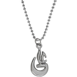                       M Men Style Arabic Allha Stylish Design Locket with Chain Silver  Zinc Metal Religious Jewellery Pendant For Unisex                                              