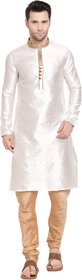 Kandy Men's White Colored Fantom Silk Traditional Embroidered Collar Long Kurta