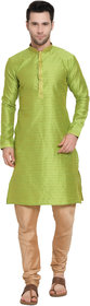 Kandy Men's Varanasi Silk Dobby Weave Ethnic Regular Fit  Parrot Green Long Kurta
