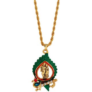                       M Men Style Lord Radha Krishna on Peacock Morepank Multicolor Brass,Crystal Religious Jewellery Pendant For Unisex                                              