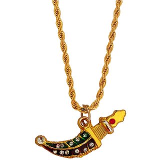                       M Men Style  Religious Khanjar Locket With Rope Brass Chain Multicolor  Brass,Crystal Pendant For Unisex                                              