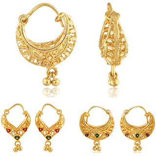                       Vighnaharta Gold Plated Clip on Bucket,basket and Chand Bali earring Combo                                              