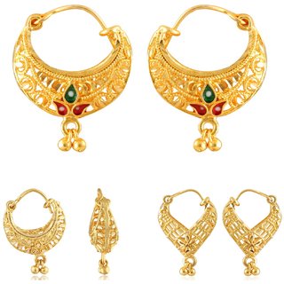 Vighnaharta Gold Plated Clip on Bucket,basket and Chand Bali earring Combo Vighnaharta Gold Plated Clip on Bucket,basket and Chand Bali earring Combo