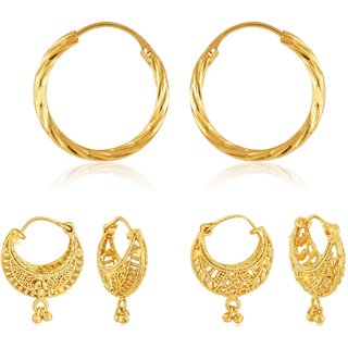                       Vighnaharta Elegant Twinkling Beautiful Gold Plated Clip on Bucket,basket and Chand Bali earring Combo                                              