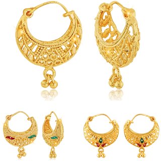                       Vighnaharta Shimmering Beautiful Gold Plated Clip on Bucket,basket and Chand Bali earring Combo                                              