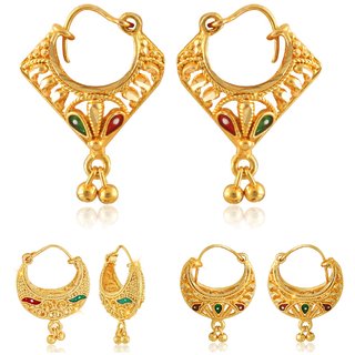                       Vighnaharta Mini Shimmering Beautiful Gold Plated Clip on Bucket,basket and Chand Bali earring Combo                                              