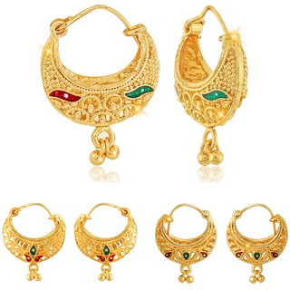 Vighnaharta Beautiful Gold Plated Clip on Bucket,basket and Chand Bali earring Combo Vighnaharta Beautiful Gold Plated Clip on Bucket,basket and Chand Bali earring Combo