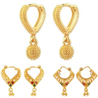                       Vighnaharta Twinkling Elegant Gold Plated Clip on Bucket,basket and Chand Bali earring Combo                                              