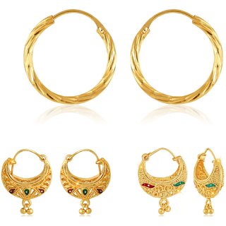                       Vighnaharta Elegant Beautiful Gold PlatedClip on Bucket,basket and Chand Bali earring Combo                                              