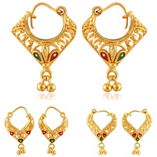                       Vighnaharta Allure Beautiful Gold Plated Clip on Bucket,basket and Chand Bali earring Combo                                              