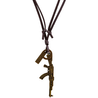                       M Men Style  Antique Bronze Multiple Elements Long Gun Adjustable Leather Cord  Gold, Black  Bronze Pendant For Unisex                                              