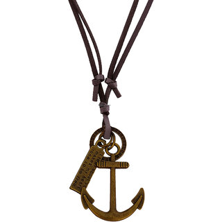                       M Men Style Chrismas Jesus Christ Cross Anchor Debossed Adjustable Leather Cord Gold Bronze Pendant For Unisex                                              