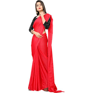 LAHEJA Red Chiffon dyed with Zari weaving work Zari Patta Saree with Un-stitched Blouse Piece