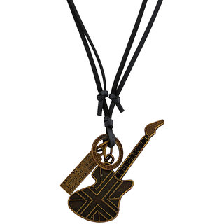                       M Men Style Bronze Dangle Electric Guitar Cross Locket Adjustable Leather Cord  Gold, Black  Bronze,Pendant For Unisex                                              