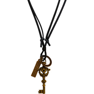                       M Men Style  Stylish Hot Selling Genuine Adjustable Key with Leather Cord  Gold, Black  Bronze, Pendant For Unisex                                              
