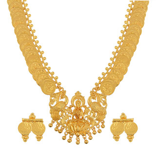                       MissMister Brass Goldplated Coin Lakshmi Necklace set Festive Jewellery (MM7063NSRV)                                              