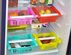 SBJS Set of 4 Adjustable Refrigerator Storage  shelf rack Basket, Expandable Fridge Rack, Space Saver (Multi Colour)