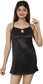 Nivcy Women Satin Square Neck Nighty (Black)