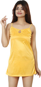 Nivcy Women Satin Nightwear Square Neck Yellow (Medium)