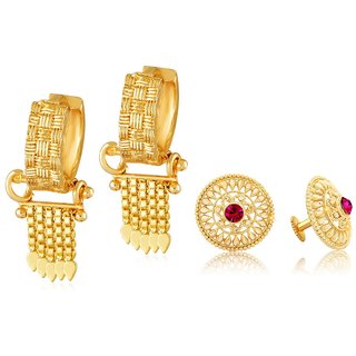                       Vighnaharta Mini Shimmering Beautiful Gold Plated Clip on Bucket,basket Chand Bali and   earring Combo                                              